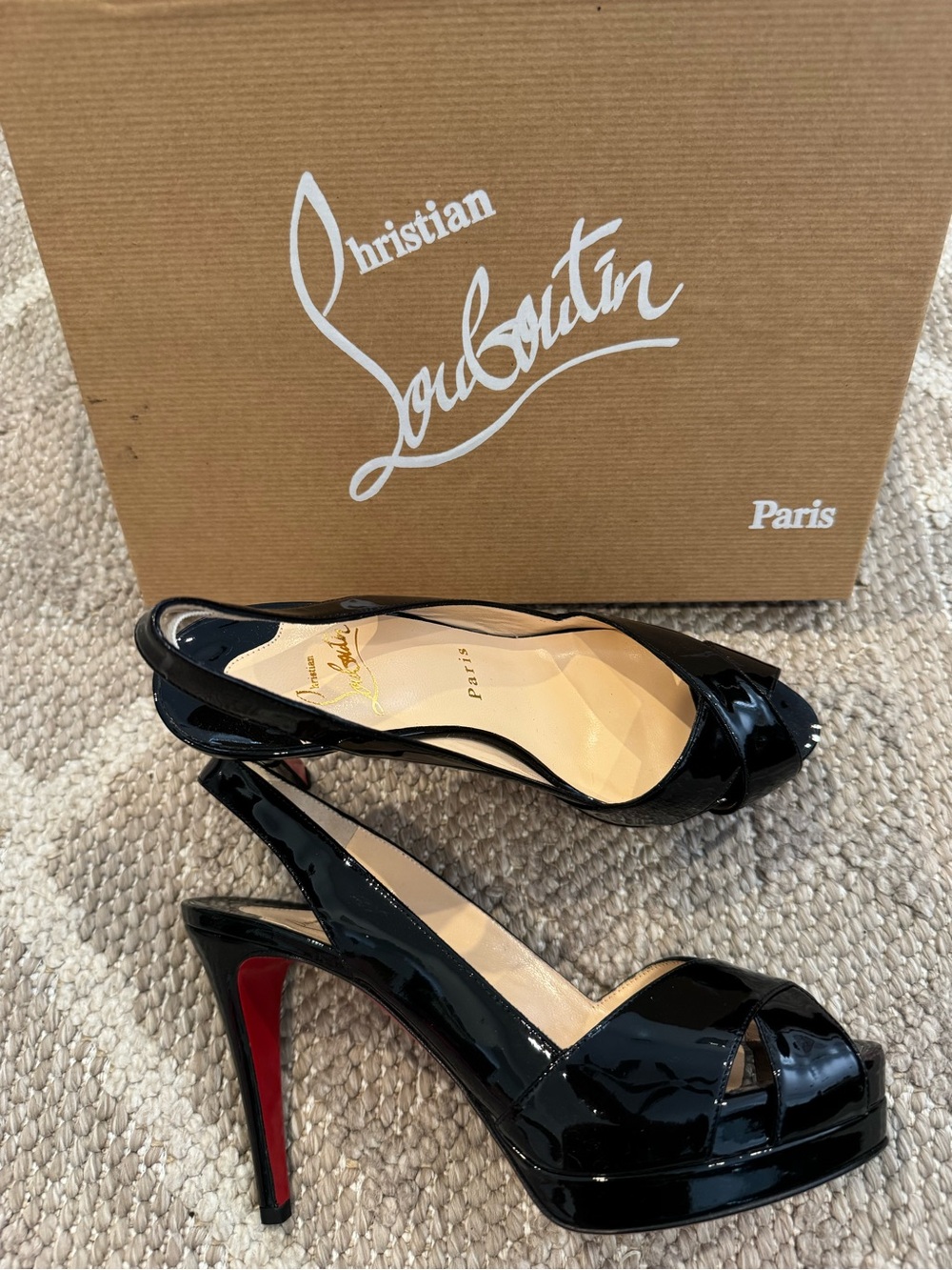 Christian Louboutin Soso 100 Patent Slingback Pumps Black EU 36.5, 6.5